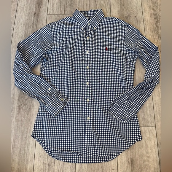 POLO Ralph Lauren Navy and White Checkered Slim Fit Shirt - Picture 1 of 3